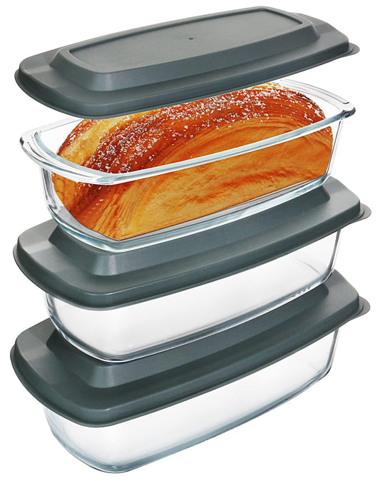 M MCIRCO 6-Piece Glass Loaf Pan with Lids Set, Meatloaf Pan With Airtight Lids, Loaf Pan For Bread, Cake, Pastries, BPA-free, Easy Grip, Fridge-to-Oven (1800ML/1.9Qt/ 7.2 Cups) - CookCave