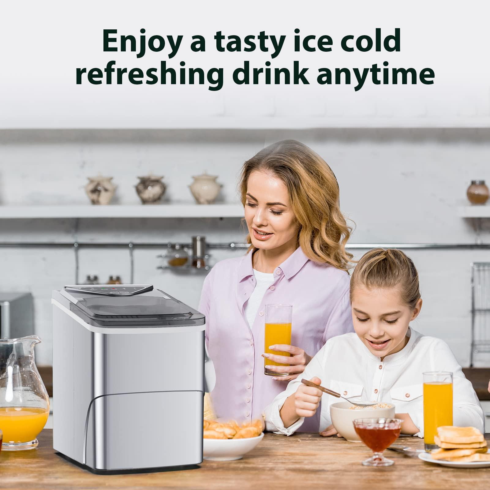 Ice Makers Countertop, Self-Cleaning Function, Portable Electric Ice Cube Maker Machine, 9 Pellet Ice Ready in 6 Mins, 26lbs 24Hrs with Ice Bags and Scoop Basket for Home Bar Camping RV(Silver) - CookCave