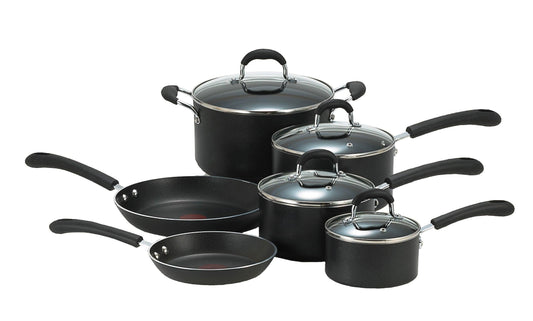 T-fal Ultimate Hard Anodized Nonstick Cookware Set 10 Piece Induction Oven Safe 400F Pots and Pans, Dishwasher Safe Black - CookCave