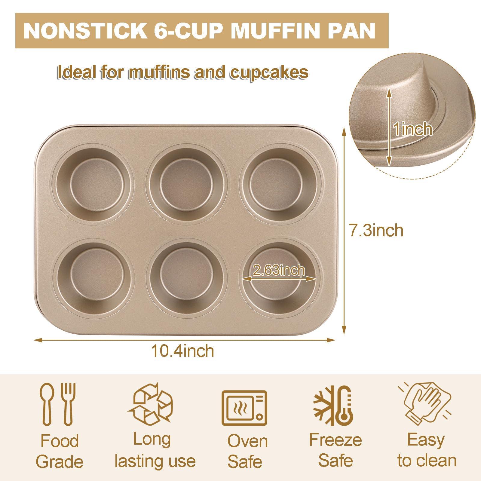 Oungy 3 PACK Non-Stick Round 6-Cup Standard Muffin Baking Pan Set Carbon Steel Cupcake Pan Muffin Tin Perfect for Making Muffins or Cupcakes, 10.6 x 7.3 x 1.2 inch - CookCave