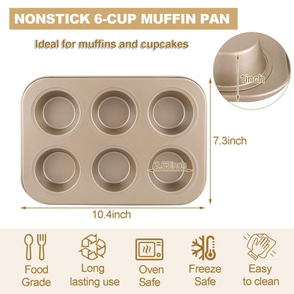 Oungy 3 PACK Non-Stick Round 6-Cup Standard Muffin Baking Pan Set Carbon Steel Cupcake Pan Muffin Tin Perfect for Making Muffins or Cupcakes, 10.6 x 7.3 x 1.2 inch - CookCave