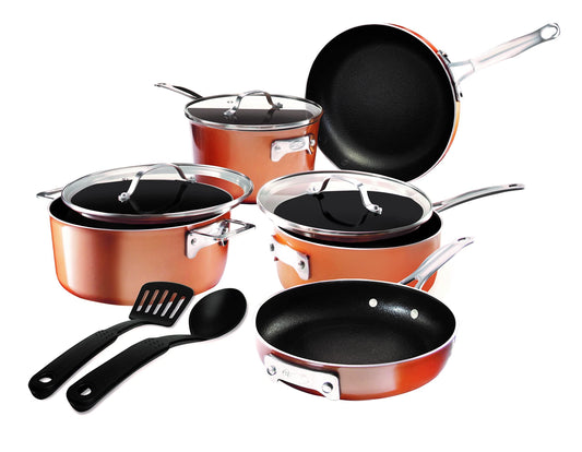 Gotham Steel 10 Piece Stackable Nonstick Pots and Pans Set - Kitchen Cookware with Lids, Induction and Dishwasher Safe - CookCave