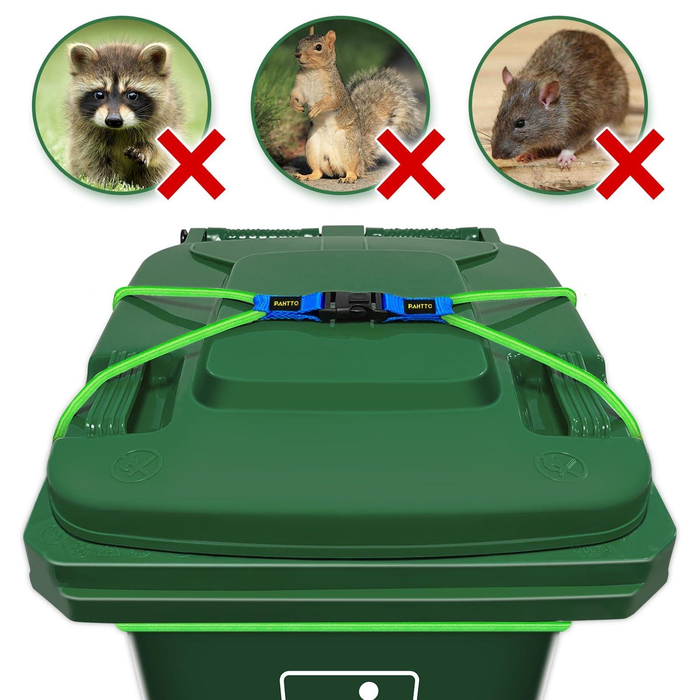 PAHTTO Trash Can Lock, Bear Proof Trash Can, Lid Lock for 30-50 Gal Outdoor Garbage Cans, Heavy Duty Bungee Cord Garbage Can Lock for Animals, Squirrels, Dogs, Raccoons - CookCave