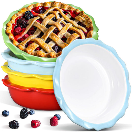 Zhehao 4 Pcs Small Ceramic Pie Pan 6.5 Inch Individual Pie Dishes Mini Pie Dish Deep Round Pie Plates with Soft Wave Edge for Baking Chicken Pot Pie Quiches Fruit Pies Dishwasher Microwave Oven Safe - CookCave