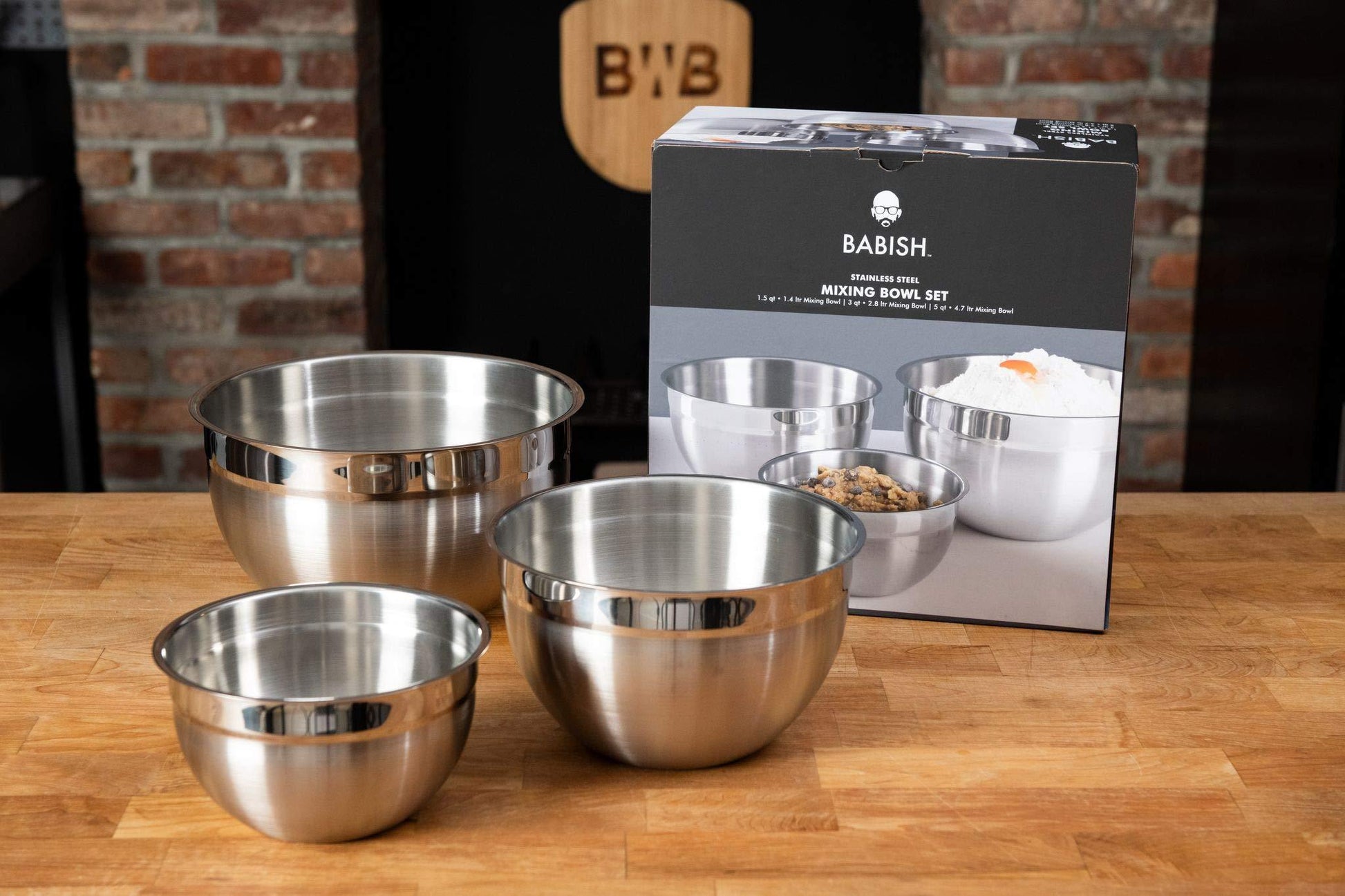 Babish Stainless Steel Mixing Bowl Set, 3-Piece - CookCave