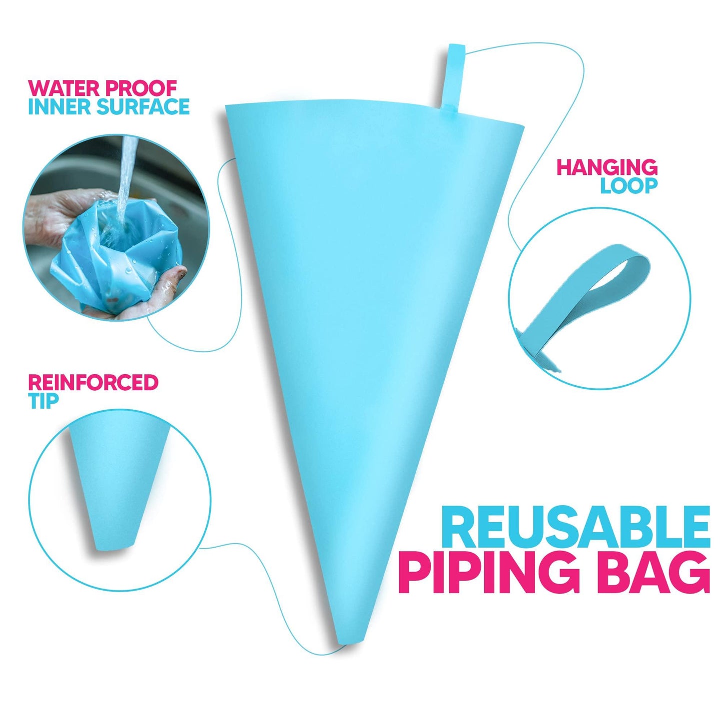 Riccle Reusable Piping Bag and Tips Set - Strong Silicone Icing Bag and Tips - Ideal Icing Piping Kit of 2 Reusable Pastry Bag,2 Coupler, 10 Icing and Frosting Tips with 2 Bag Ties - CookCave
