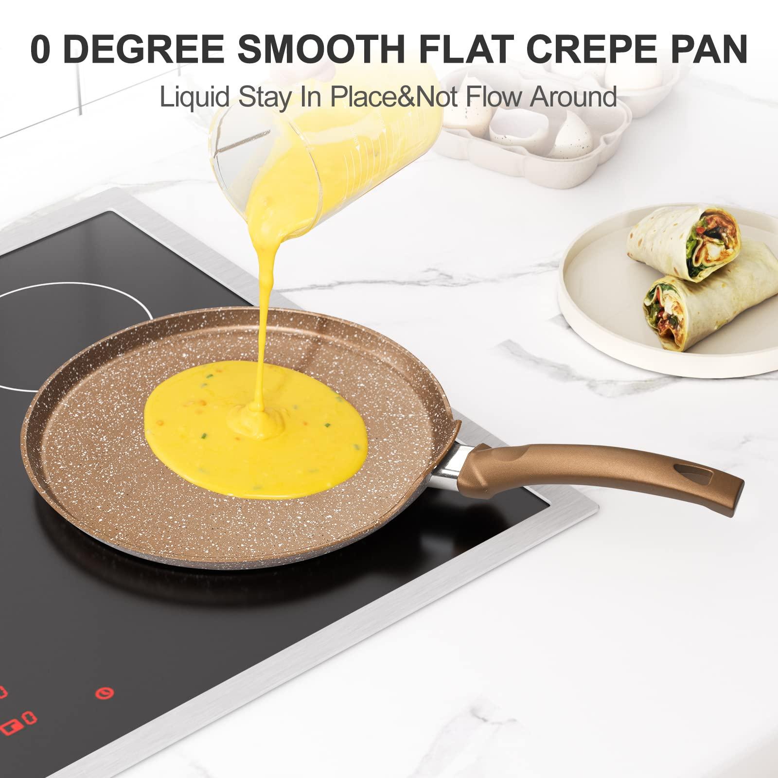 Innerwell 11 inch Nonstick Crepe Pan, Granite Coating Flat Skillet Dosa Tawa Tortilla Pan, Large Pancake Griddle Comal Pan, Compatible with All Stovetops, PFOA Free - CookCave