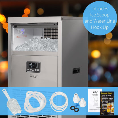 Deco Chef Commercial Ice Maker 99lb Every 24 Hours 33lb Storage Capacity Stainless Steel Great for Hotels, Restaurants, Bars, Homes, Offices Includes Connection Hoses and Ice Scoop - CookCave