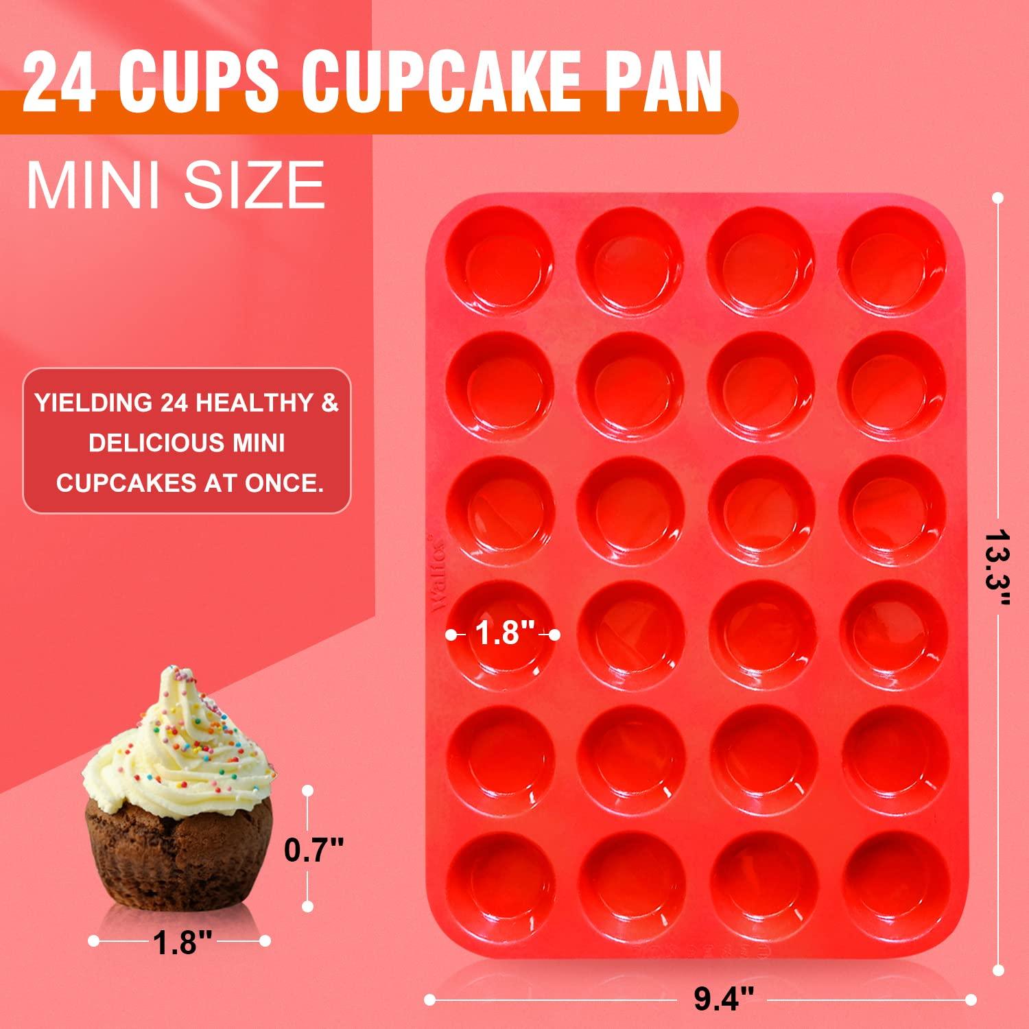 Walfos Silicone Cupcake Pan Set, 2-Piece Mini 24 Cups Muffin Baking Pan, BPA Free and Dishwasher Safe, Non-stick , Great for Making Muffin Cakes, Fat Bombs - CookCave