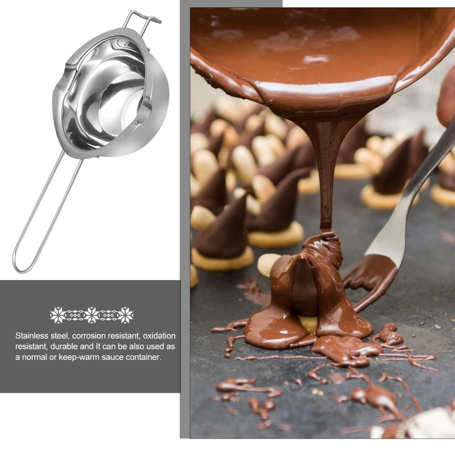 Healifty Creamcheese Stainless Steel Melting Pot with Handle Stainless Steel Double Boiler Pot with Stirring Spoon for Melting Chocolate Candy and Candle Making 400ml Caramel Chocolate - CookCave