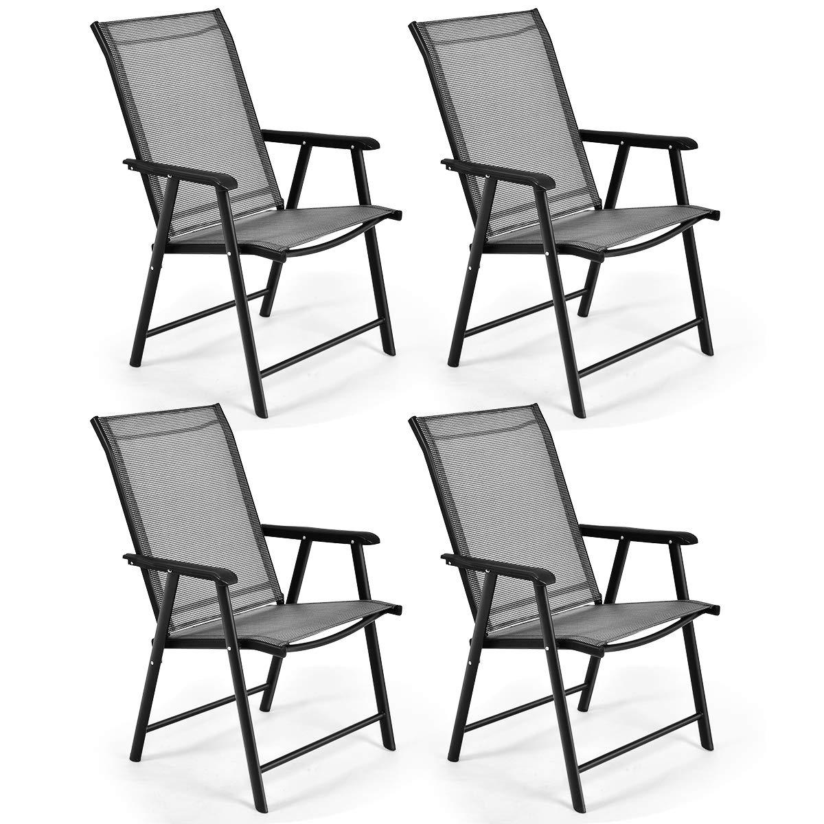 S AFSTAR Patio Chairs, Outdoor Foldable Sling Chairs with Armrests for Lawn Garden Backyard Poolside Porch, Folding Outdoor Chairs (Set of 4, Gray) - CookCave