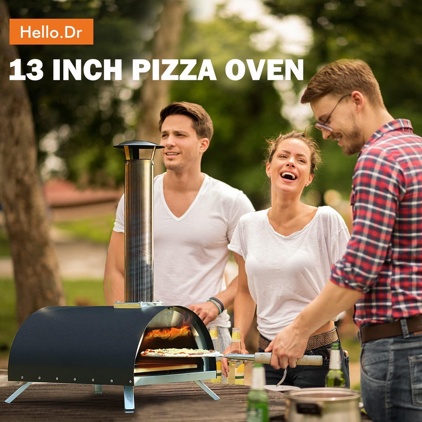 Hello. Dr 13" Multi-Fuel Pizza Oven Outdoor - Portable Wood Pellet and Gas Pizza Oven - Countertop Pizza Oven with Built-in Thermometer,Pizza Cutter & Carry Bag, for Outside Backyard Outdoor Kitchen - CookCave