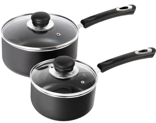 Utopia Kitchen Nonstick Saucepan Set with Lid - 1 Quart and 2 Quart Multipurpose Pots Set Use for Home Kitchen or Restaurant (Grey-Black) - CookCave