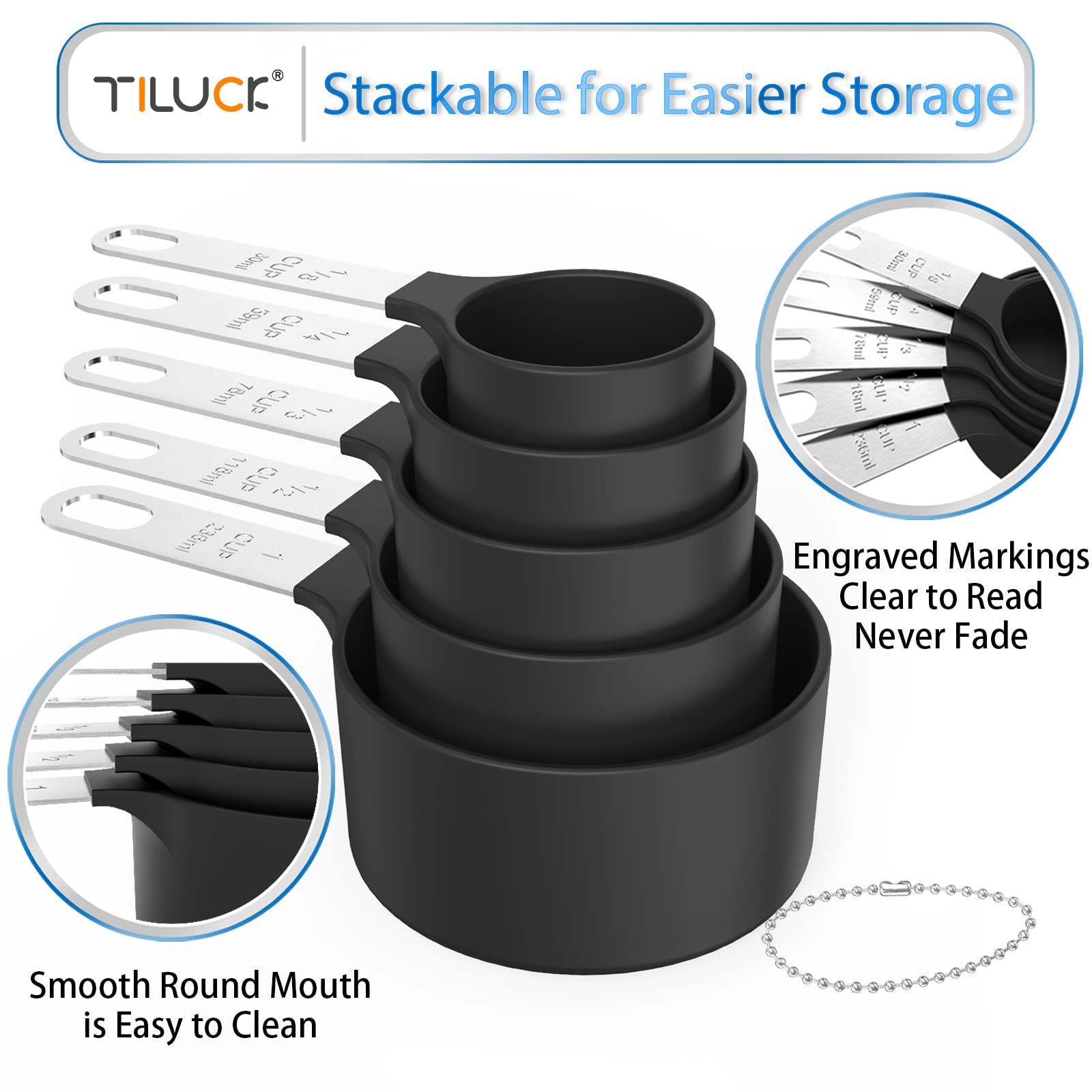 TILUCK Measuring Cups & Spoons Set, Stackable Cups and Spoons, Nesting Measure Cups with Stainless Steel Handle, Kitchen Gadgets for Cooking & Baking (Black) - CookCave