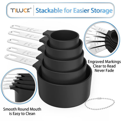 TILUCK Measuring Cups & Spoons Set, Stackable Cups and Spoons, Nesting Measure Cups with Stainless Steel Handle, Kitchen Gadgets for Cooking & Baking (Black) - CookCave