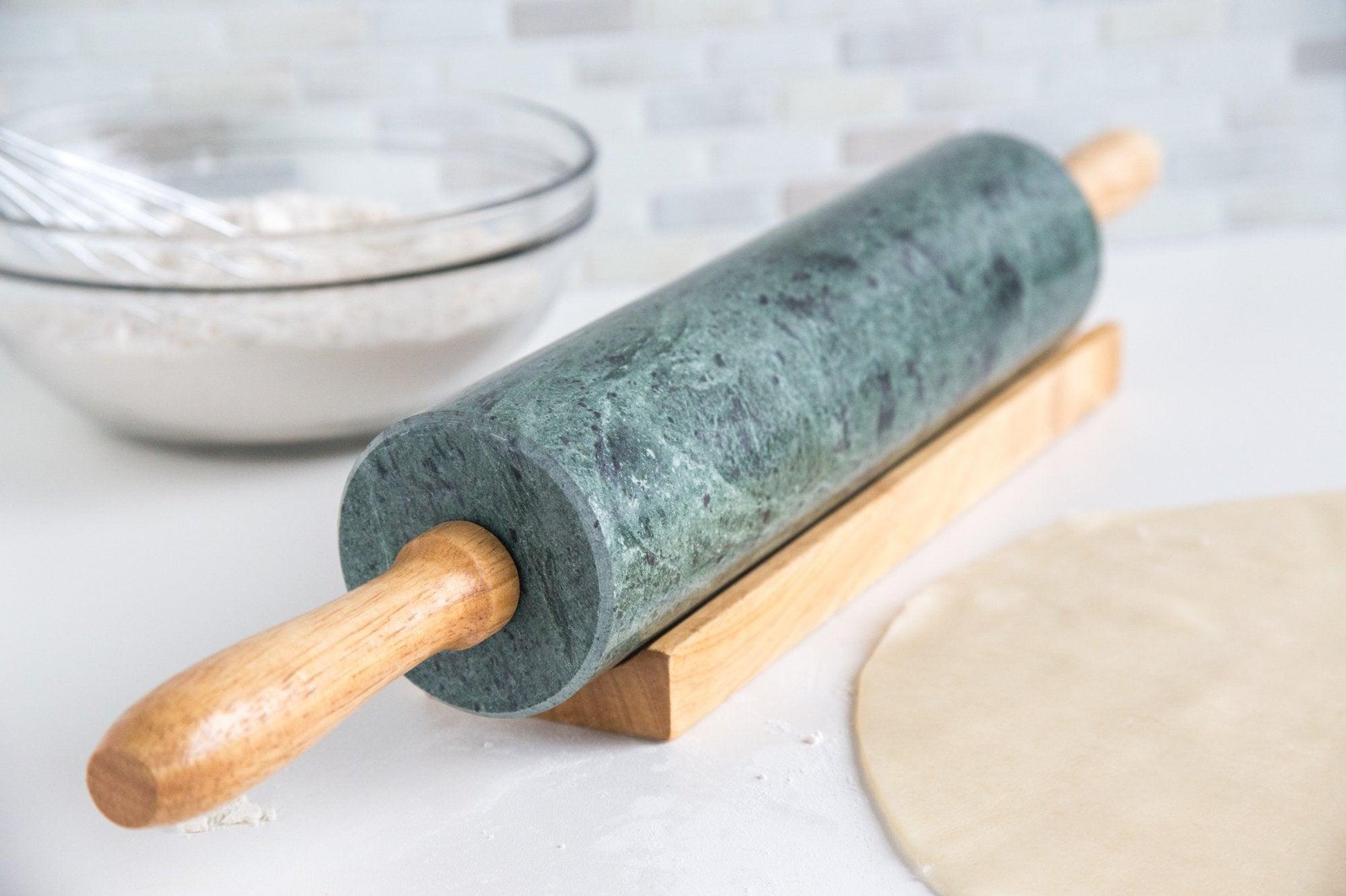 Fox Run Marble Rolling Pin and Base, Green 2.5 x 18 x 3 inches - CookCave