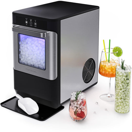 hOmeLabs Countertop Nugget Ice Maker - Stainless Steel with Touch Screen - Portable and Compact - Chewable Nugget Ice Machine - Produces Up to 44lb of Ice Per Day - CookCave