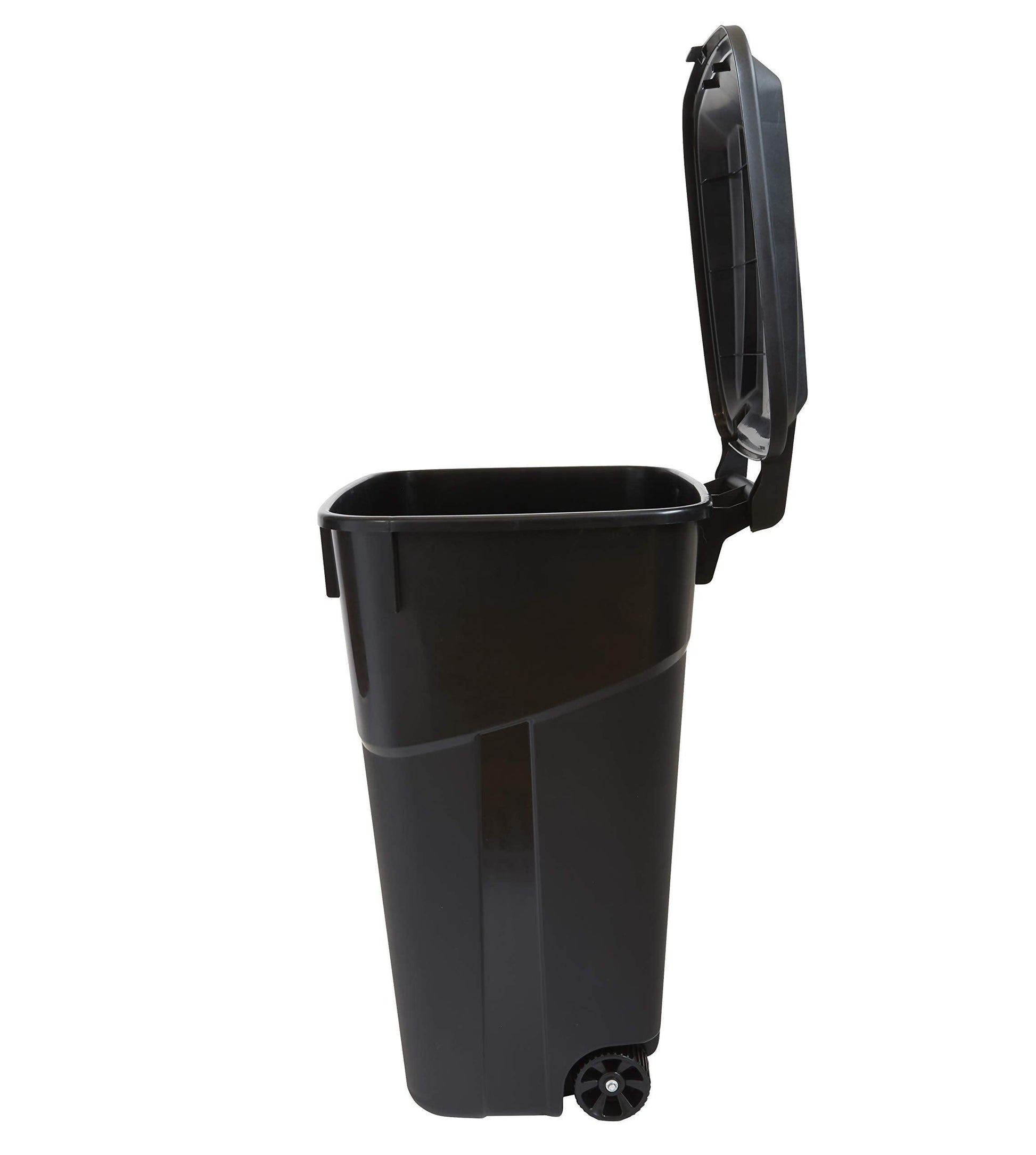 United Solutions 32 Gallon Outdoor Waste Garbage Bin with Attached Lid, Heavy-Duty Handles, Snap Lock , Wheeled Trashcan, Black - CookCave