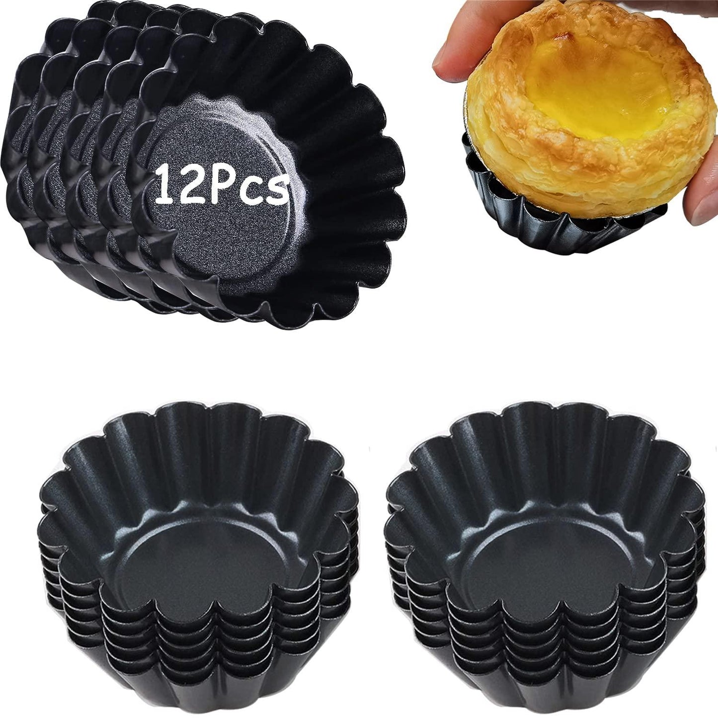 Xstronq Egg Tart Molds 12PCS Tart Pan, Mini Carbon Steel Non Stick Tart Pans, Tart Molds For Baking (2.6 inch) - CookCave