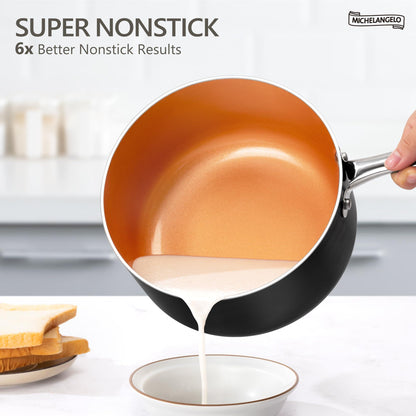 MICHELANGELO 3 Quart Saucepan with Lid, Ultra Nonstick Coppper Sauce Pan with Lid, Small Pot with Lid, Ceramic Nonstick Saucepan 3 quart, Small Sauce Pot, Copper Pot 3 Qt, Ceramic Sauce Pan 3 Quart - CookCave