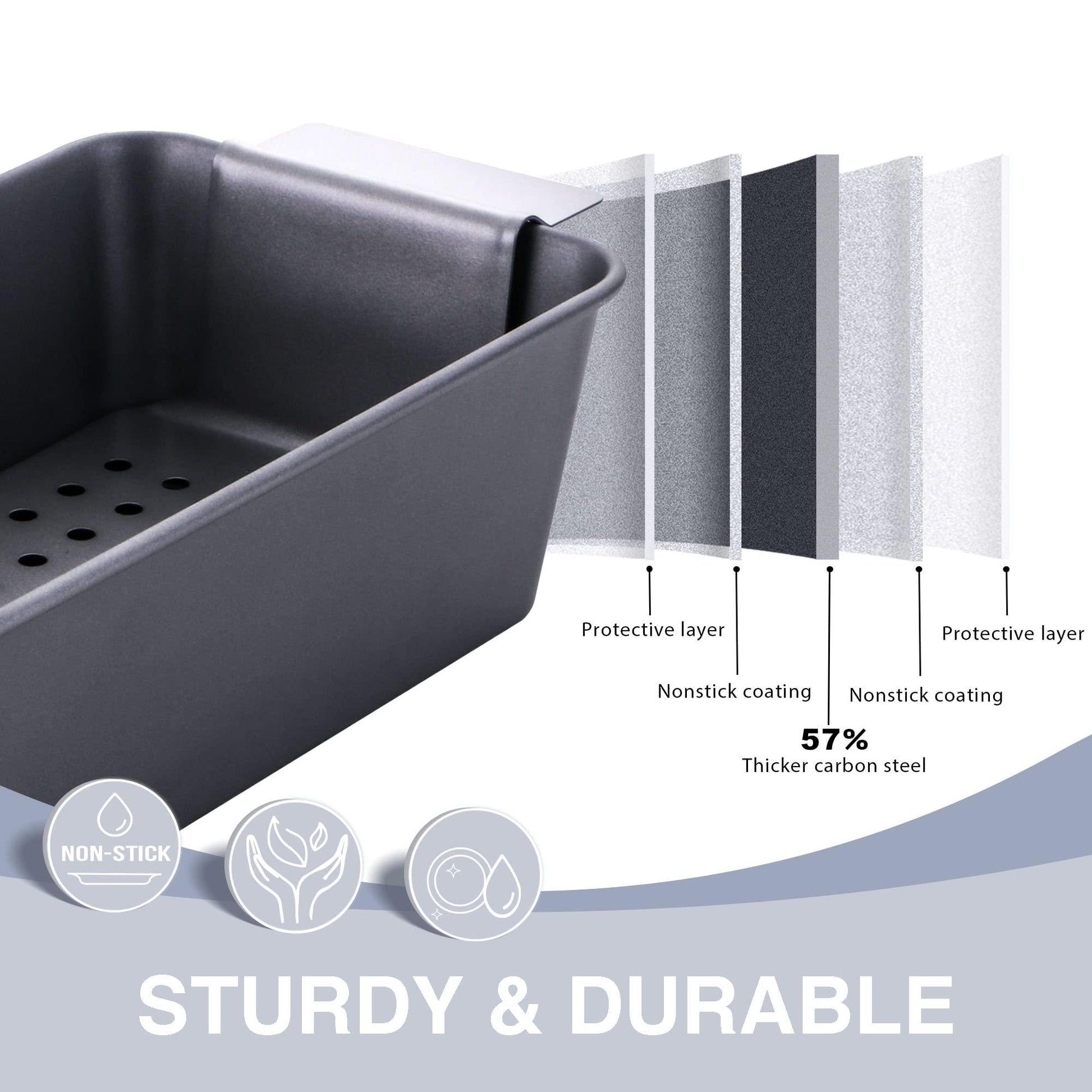 HONGBAKE Meatloaf Pan with Drain Tray, 9 x 5 Inches Loaf Pans with Insert, Nonstick Meat Loaf for Baking, Reduce the Fat and Kick Up the Flavor, Grey - CookCave