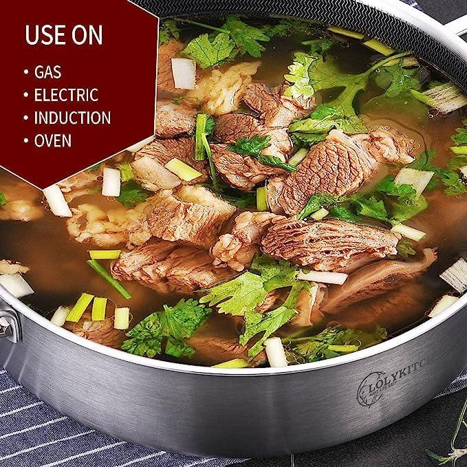 LOLYKITCH 6 QT Tri-Ply Stainless Steel Non-stick Sauté Pan with Lid,12 Inch Deep Frying pan,Large Skillet,Jumbo Cooker,Induction Pan,Dishwasher and Oven Safe.(Removable Handle) - CookCave