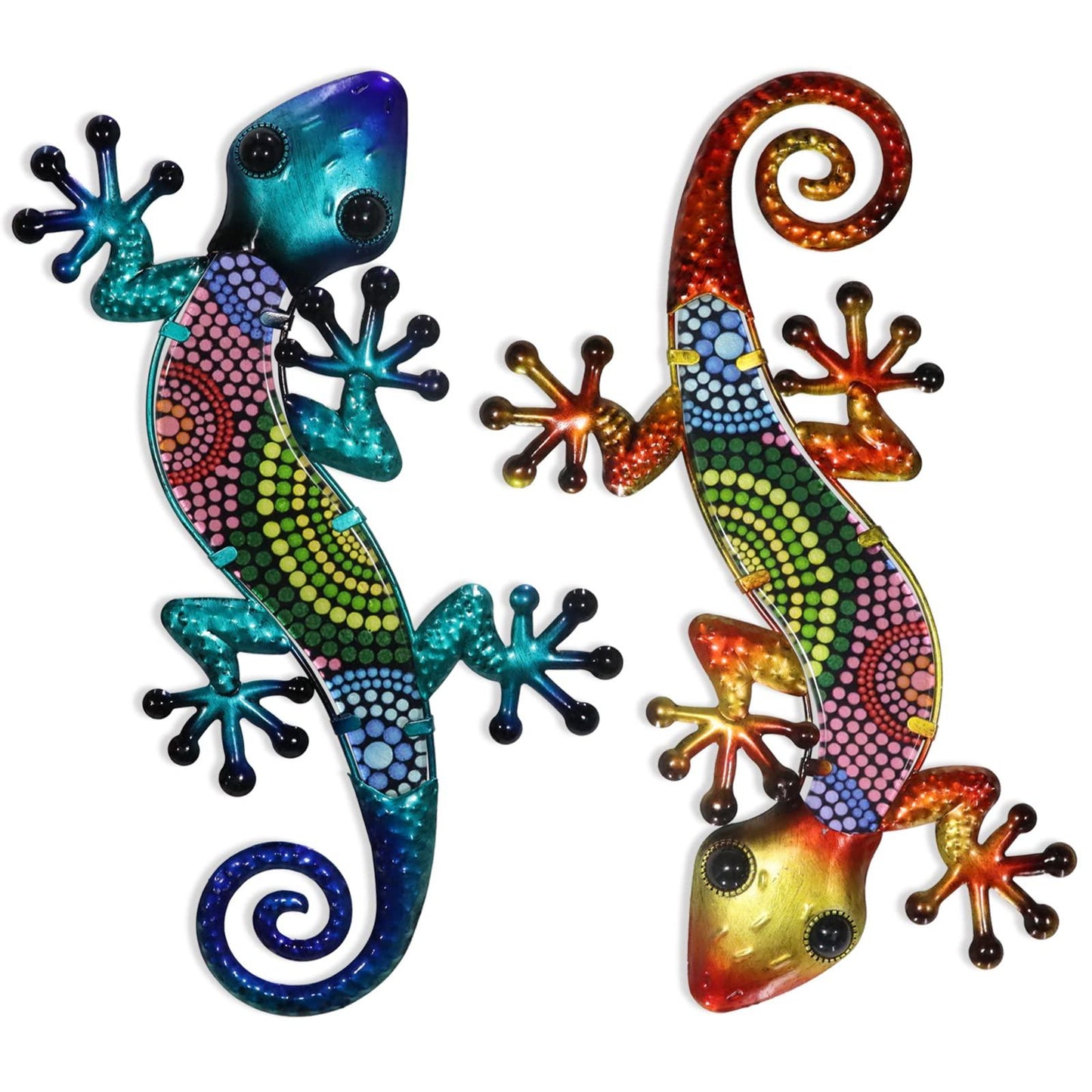 HONGLAND Metal Gecko Wall Art 2 Pack 15 Inch Lizard Outdoor Decor Hanging Glass Sculpture Decoration for Garden Fence Home - CookCave