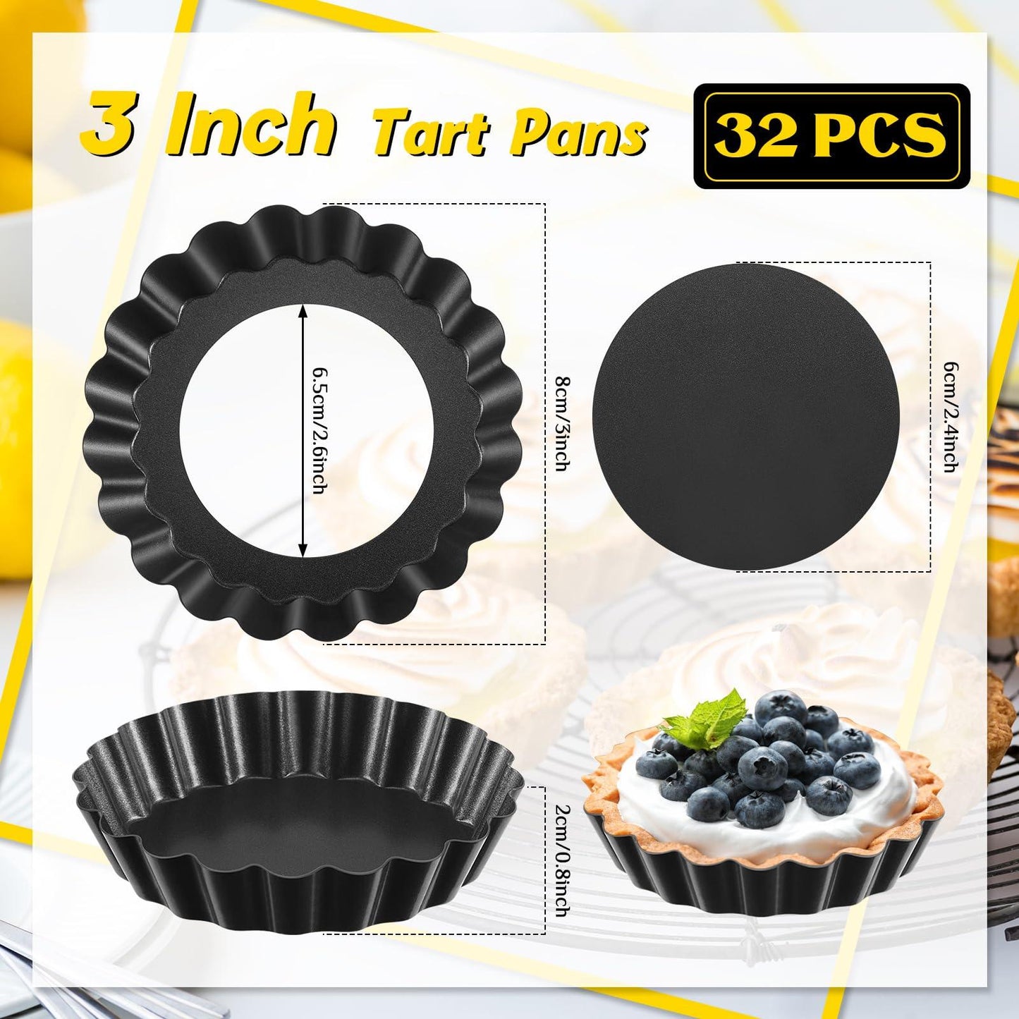 Uiifan 32 Pcs Mini Tart Pans Egg Tart Molds with Removable Bottom Round Nonstick Quiche Pan Mini Pie Pans Mini Tart Shells Bakeware Mold Fluted Side for Mousse Cake Dessert Baking (Black Gray,3 Inch) - CookCave