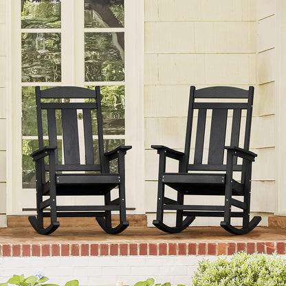 LUE BONA Outdoor Rocking Chairs Set of 2, Weather Resistant HDPS Poly Rocker Chairs, 350lb Heavy Duty, Oversized Porch Rocker for Adult, High Back Smooth Rocking Chairs for Outdoor & Indoor, Black - CookCave