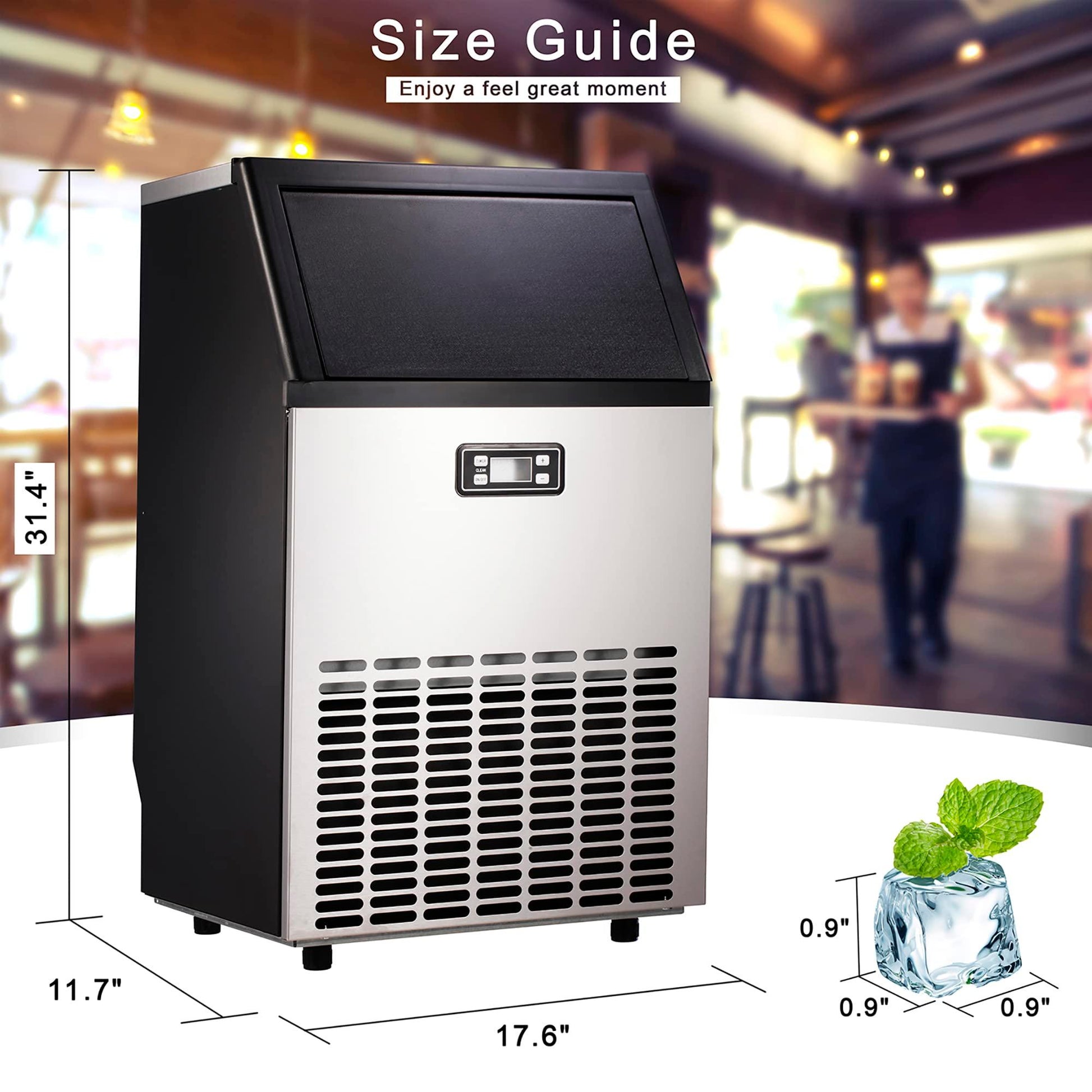 Electactic Ice Maker, Commercial Ice Machine,100Lbs/Day, Stainless Steel Ice Machine with 48 Lbs Capacity, Ideal for Restaurant, Bars, Home and Offices, Includes Scoop - CookCave