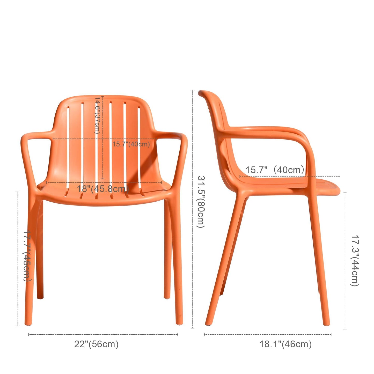 LESHI Patio Outdoor Dining Chairs, Portable Orange Outdoor Patio Chairs Set of 2, Stackable Indoor Outdoor Bistro Deck Plastic Chairs for Garden Backyard Lawn, Support 300 lbs - CookCave