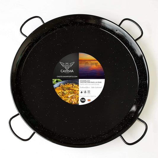 Paella Pan Enamelled Carbon Steel 32Inches / 80cm / up to 40 Servings / 4 handles (Nonstick) - CookCave