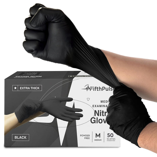 Disposable Black Nitrile Gloves Medium 50 Count - Extra Thick 4.5 Mil - Powder and Latex Free Rubber Gloves - Surgical Medical Exam Gloves - Food Safe Cooking Gloves - CookCave