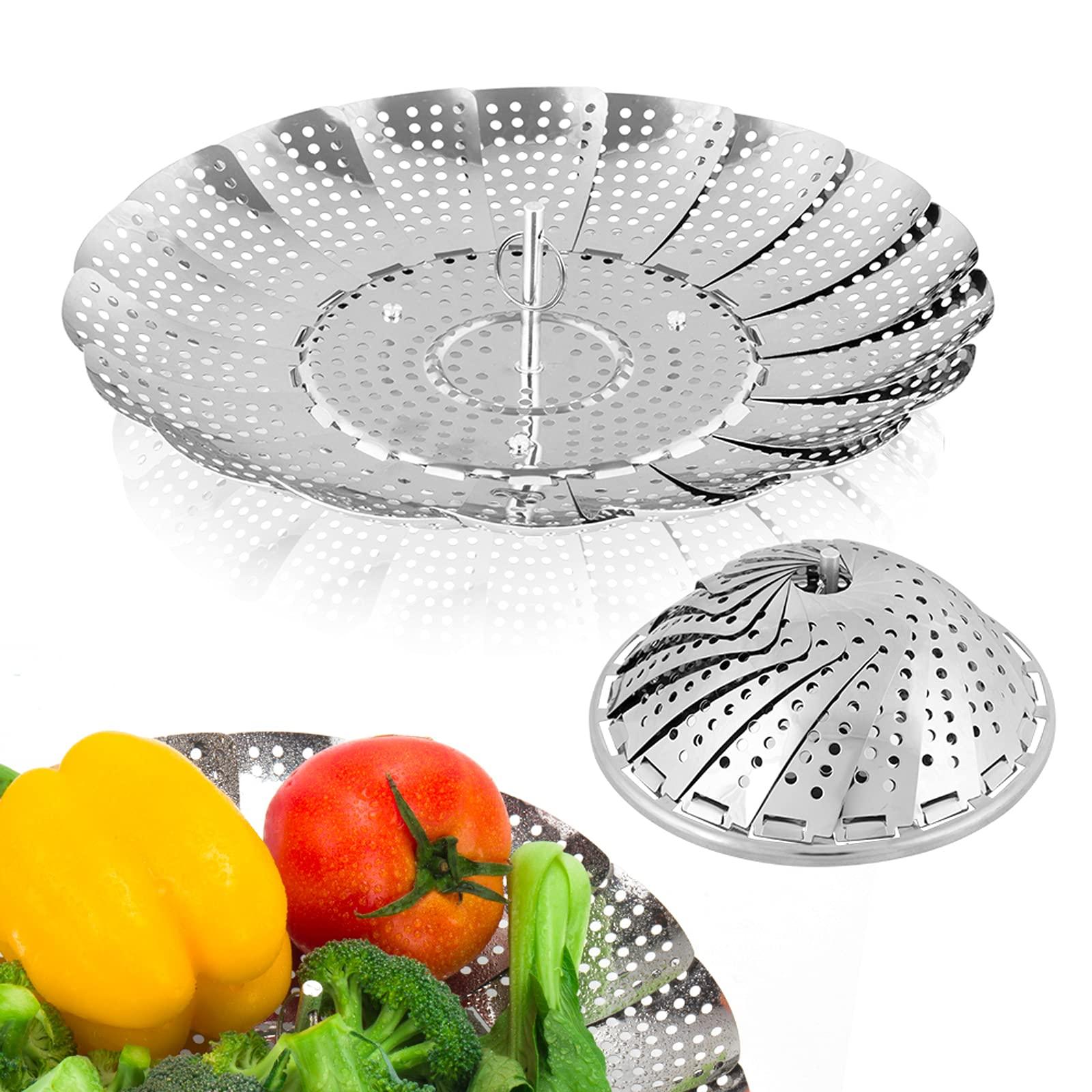 Sayfine Vegetable Steamer Basket, Premium Stainless Steel Veggie Steamer Basket for cooking - Folding Expandable Steamers to Fits Various Size Pot (Large(6.1" to 10.5")) - CookCave