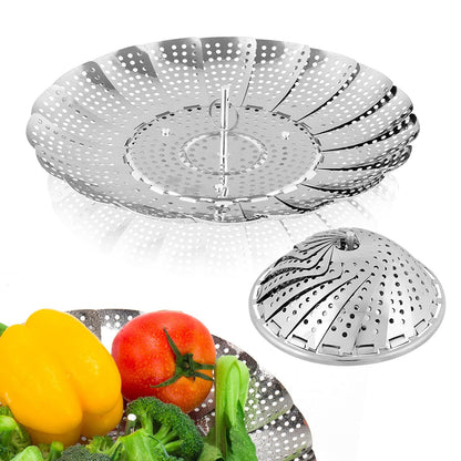 Sayfine Vegetable Steamer Basket, Premium Stainless Steel Veggie Steamer Basket for cooking - Folding Expandable Steamers to Fits Various Size Pot (Large(6.1" to 10.5")) - CookCave