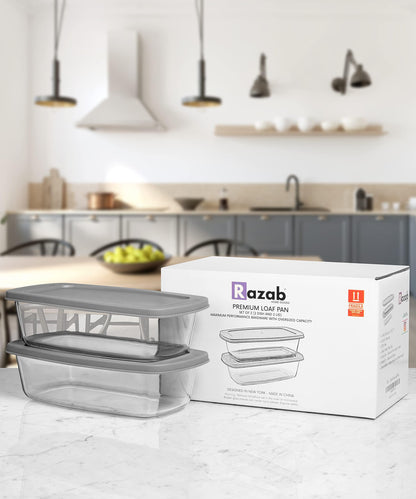 Razab LARGE 7.6 Cups/1800 ML/1.9 Qt Glass Loaf Pan with Lids (Set of 2) - Meatloaf Pan BPA free Airtight Lids Grip Handle Easy Carry, Microwave and Oven Safe - Loaf Pans For Baking Bread, Cakes - CookCave