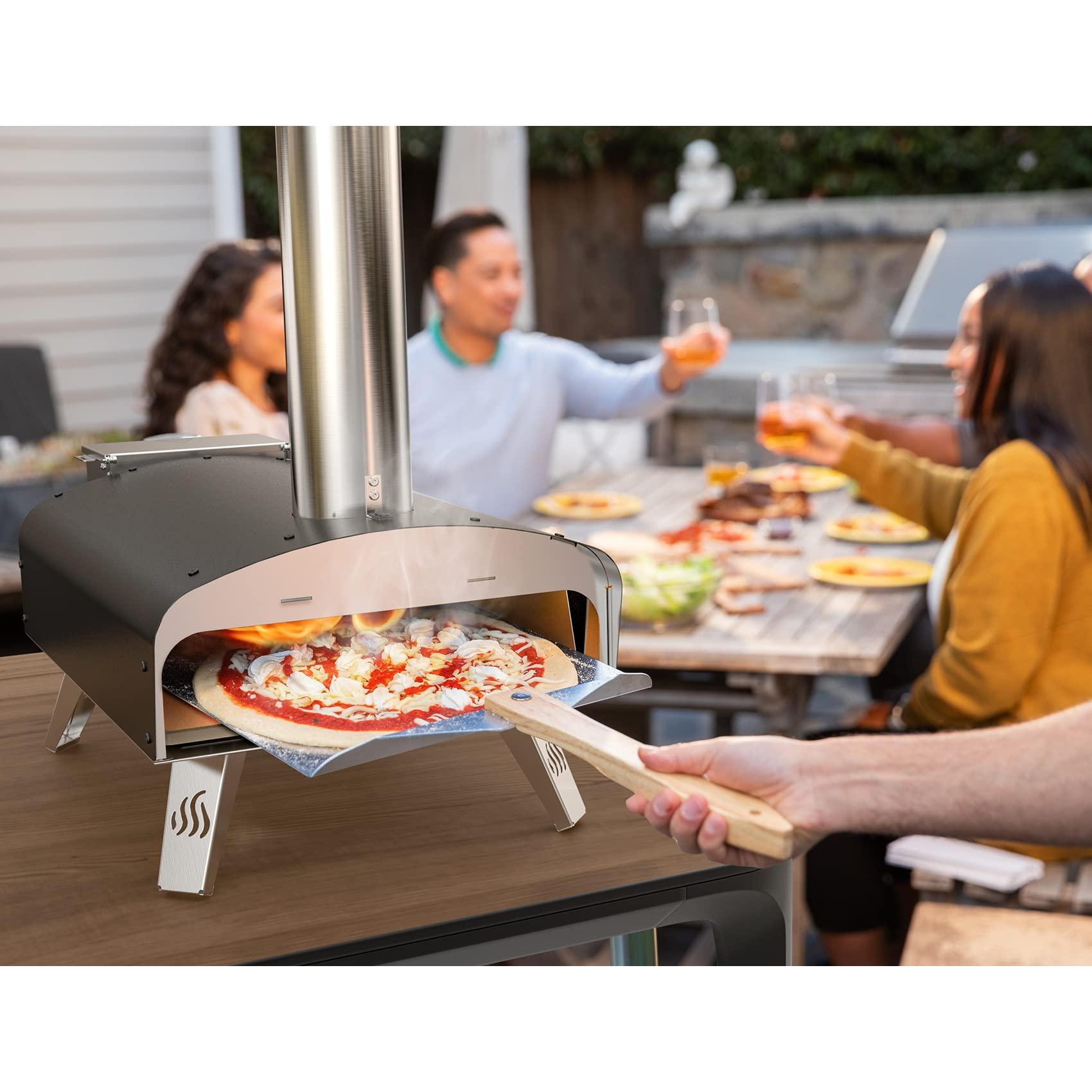 Mimiuo Portable Wood Pellet Pizza Oven with 13" Pizza Stone & Foldable Pizza Peel - Wood-Fired Pizza Oven for Outdoor Cooking - Finished with Black Coating (Classic W-Oven Series) - CookCave