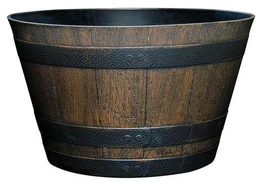 Classic Home and Garden Whiskey Plastic Resin Flower Pot Barrel Planter, Walnut Brown, 20.5" - CookCave