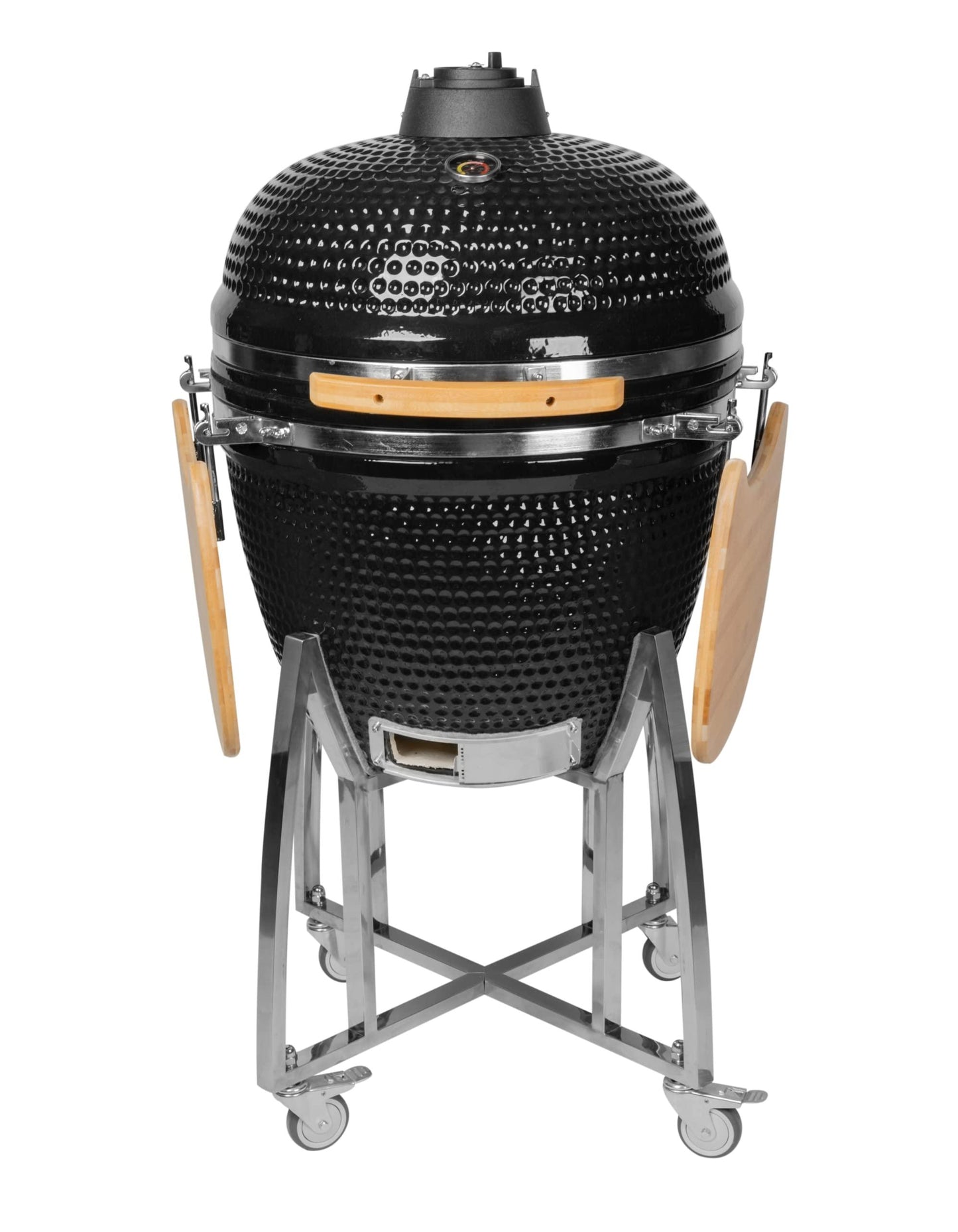 Humos - 23” ExtraLarge Ceramic Kamado, Grill Cooker + Oven + Smoker (With Trolley, Wheels and Cast Iron Vent) Cooking Area 305 Sq Inches, Black - CookCave