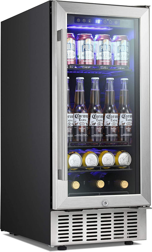 Antarctic Star 15 Inch Beverage Refrigerator Under Counter Built-in Wine Cooler Mini Fridge Clear Glass Door Digital Memory Temperature Control, Beer Soda LED Light, Quiet Operation (15 Inch) - CookCave