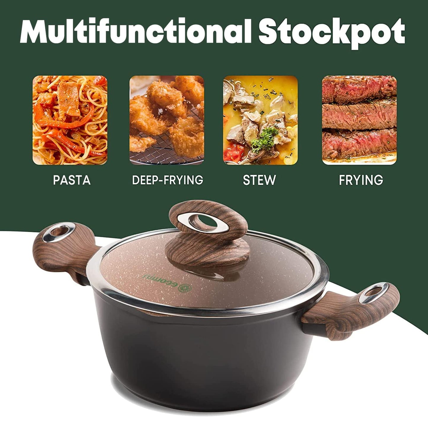 Ecowin Non Stick Dutch Oven StockPot with lid, 5 Quart Nonstick Stock Pot Soup Pot, Granite Pasta Pot Cooking Pot, Casserole with Double Handles, Induction Compatible, Dishwasher Safe, PFOA Free - CookCave