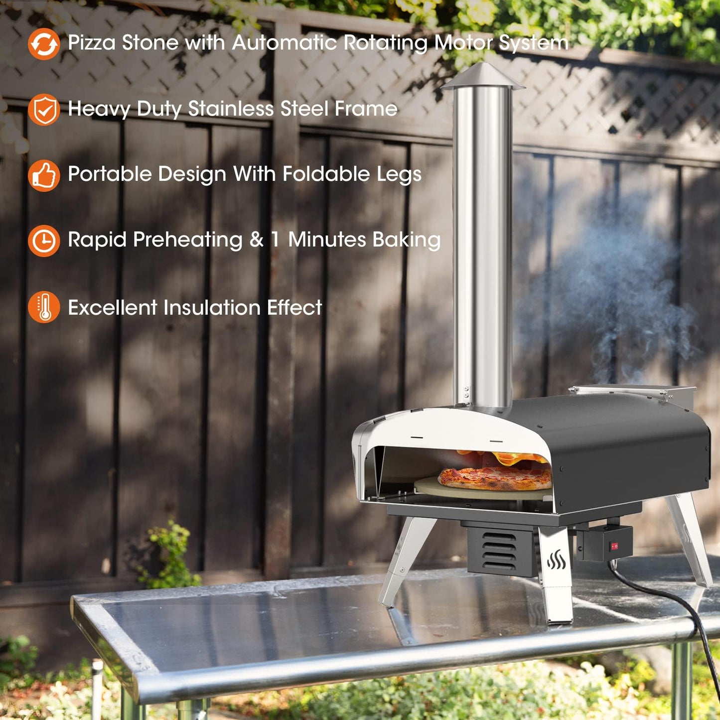 Mimiuo Outdoor Pizza Oven Wood Pellet Fired Pizza Stove with Automatic Rotating System, Pizza Stone, Pizza Peel and Carry Bag (Tisserie W-Oven Series) - Global Patent - CookCave