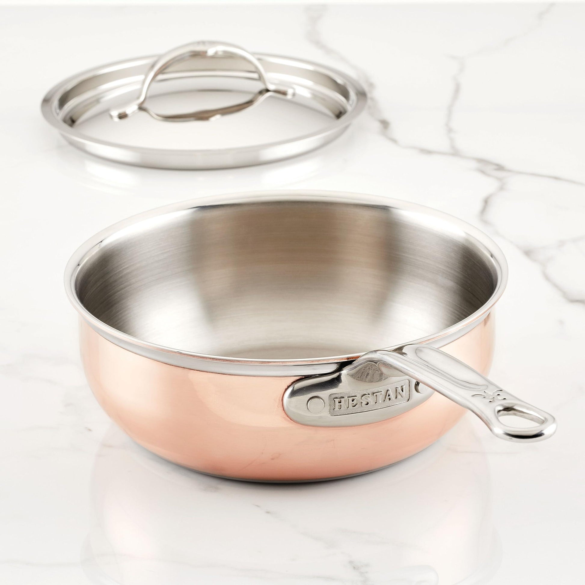 Hestan - CopperBond Collection - Copper Saucier Pan with Lid, Induction Cooktop Compatible, 2-Quart - CookCave