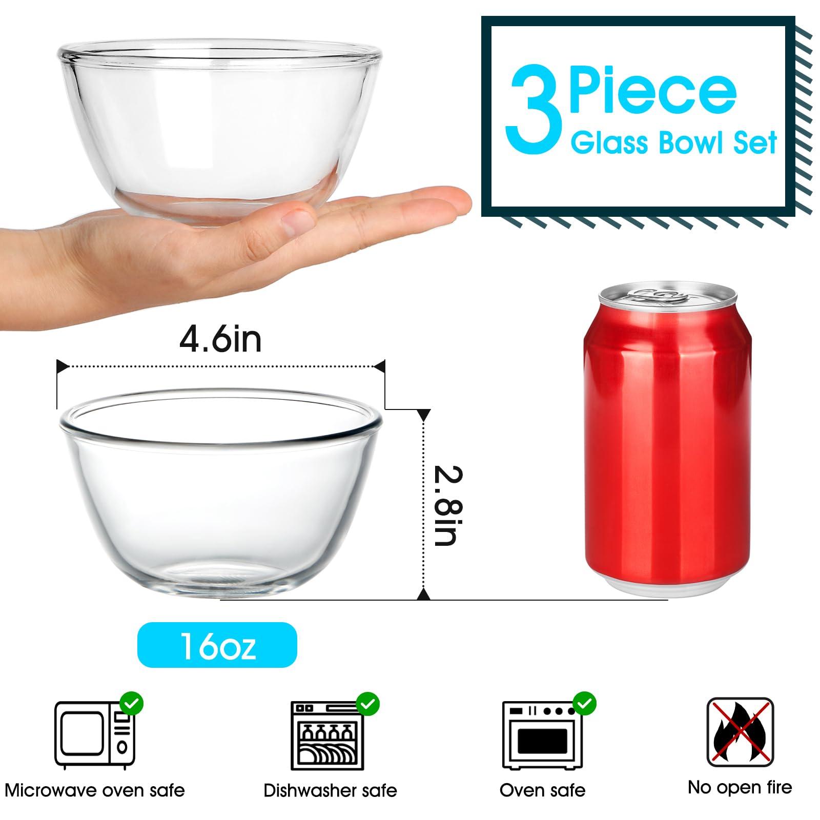 NUTRIUPS 3 Pack Clear Glass Bowls Set 16oz Glass Prep Bowls Glass Bowls for Kitchen (4.6 inch) - CookCave