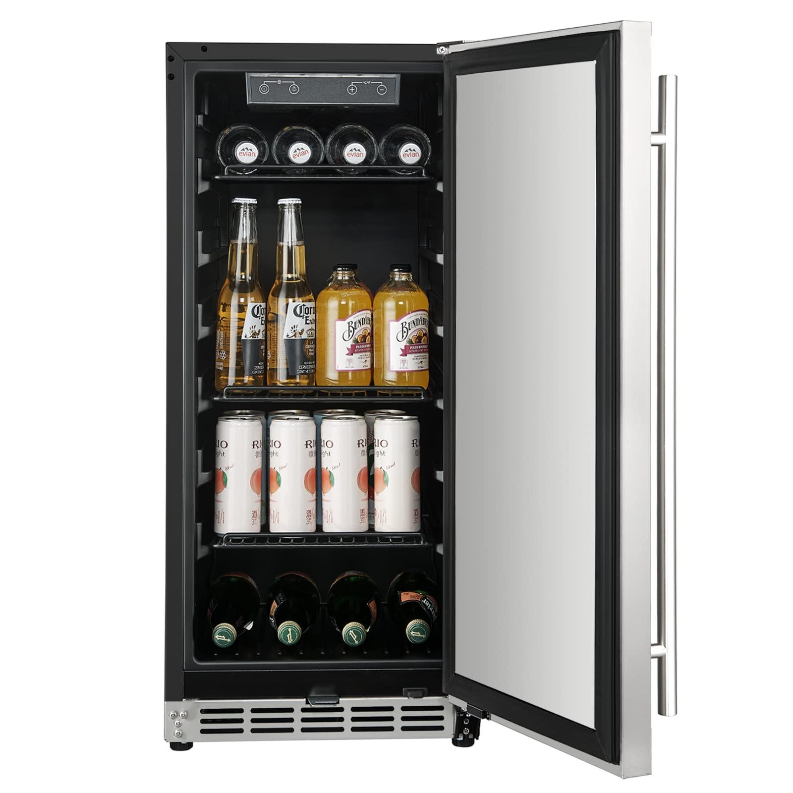 HCK Beverage Refrigerator Under Counter Fridge 15 Inch,3.18 Cu.Ft Built-in or Freestanding,Single Door Stainless Steel Reversible Door,Indoor or Outdoor for Home and Commercial Use BC-90-BLK - CookCave