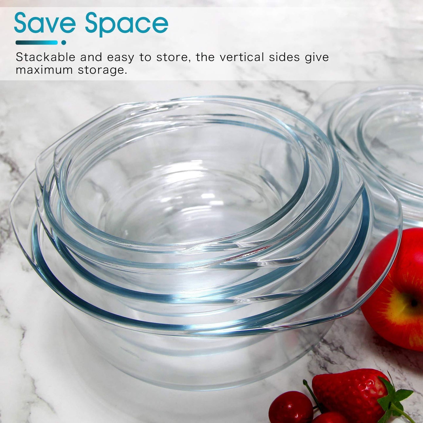 Clear Round Glass Casserole with Lid by NUTRIUPS | Covered Glass Ovenware with Lid, 1 L - CookCave