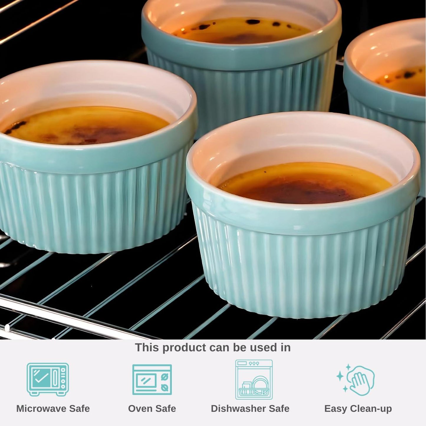 Jiashuiwin Ramekins 8 oz Ramekins for Creme Brulee Porcelain Ramekins Oven Safe for Baking Souffle Ramekins Bowls, Set of 8, White Blue - CookCave