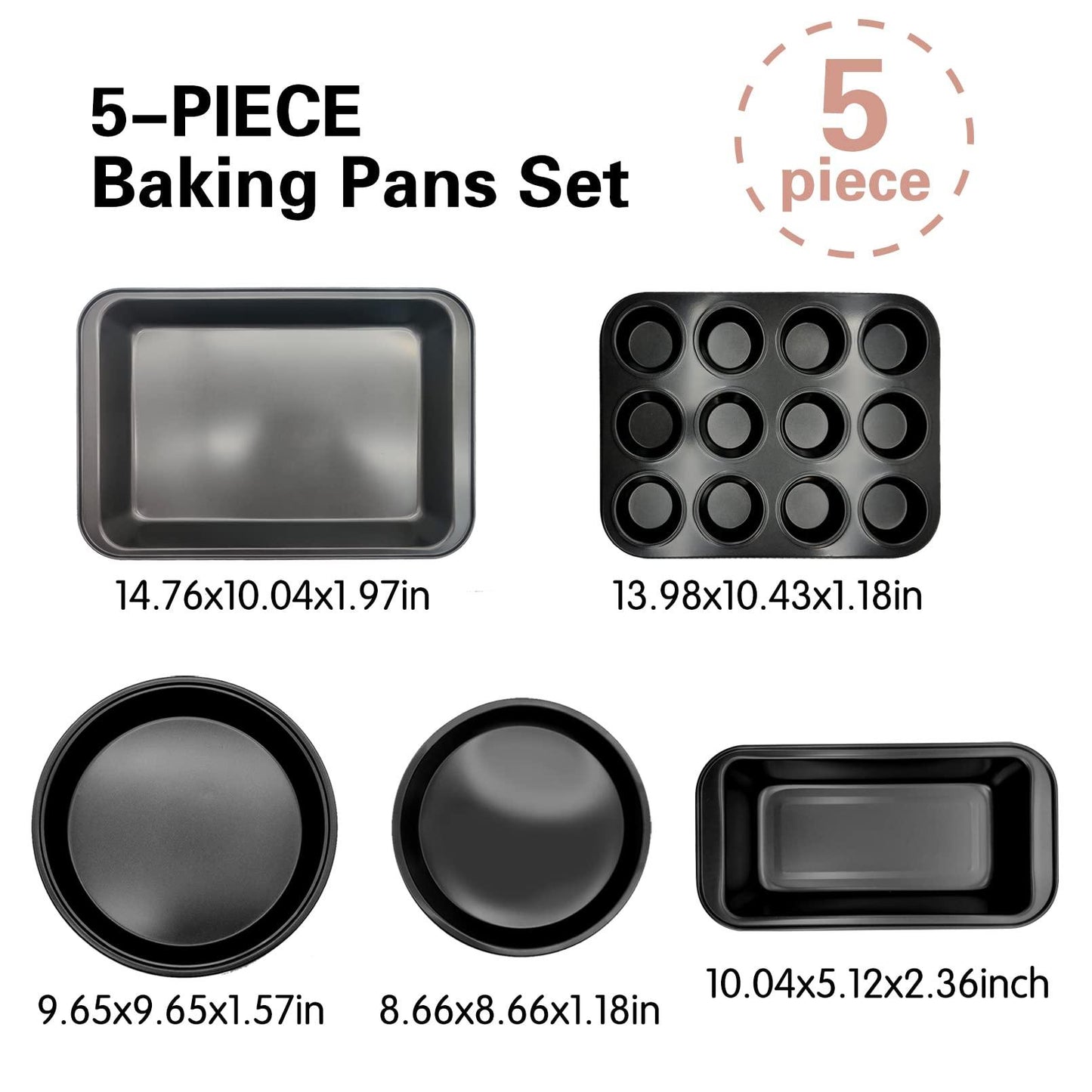 PINVNBY Baking Pans Set,Nonstick Bakeware Set with Baking Sheet, Muffin Pan, Round Cake Pan, Pizza Pan, Kitchen Oven Pan Baking Sheet Set, Complete Carbon Steel Bakeware Set (5 Pieces) - CookCave