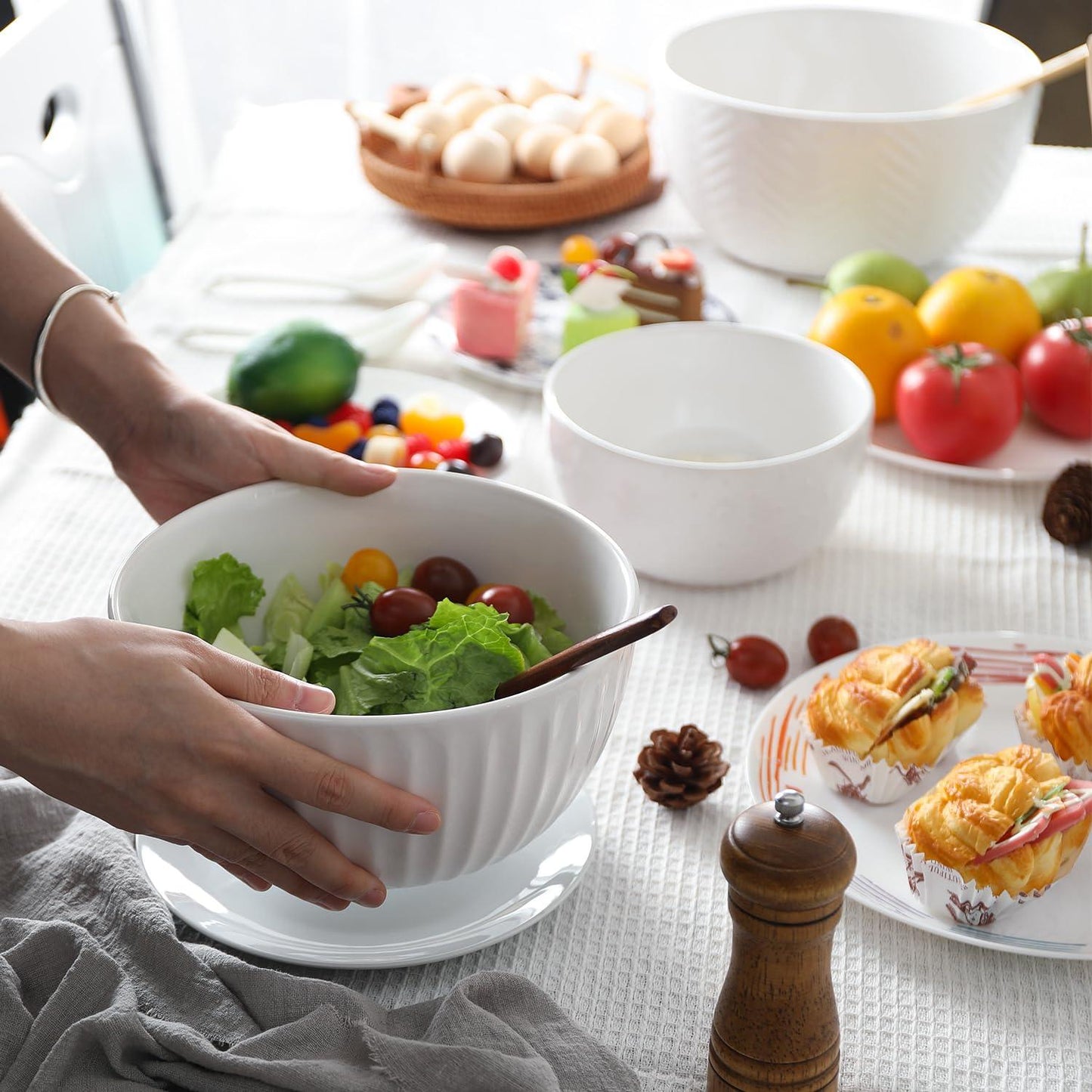 HAPPY KIT Ceramic Mixing Bowls Set, Nesting Bowls Set For Kitchen,Large 5/3/1.5 Quart Bowl Set of 3, Prep Serving Bowl for Baking and Mixing Salad,Oven, Microwave and Dishwasher Safe - CookCave