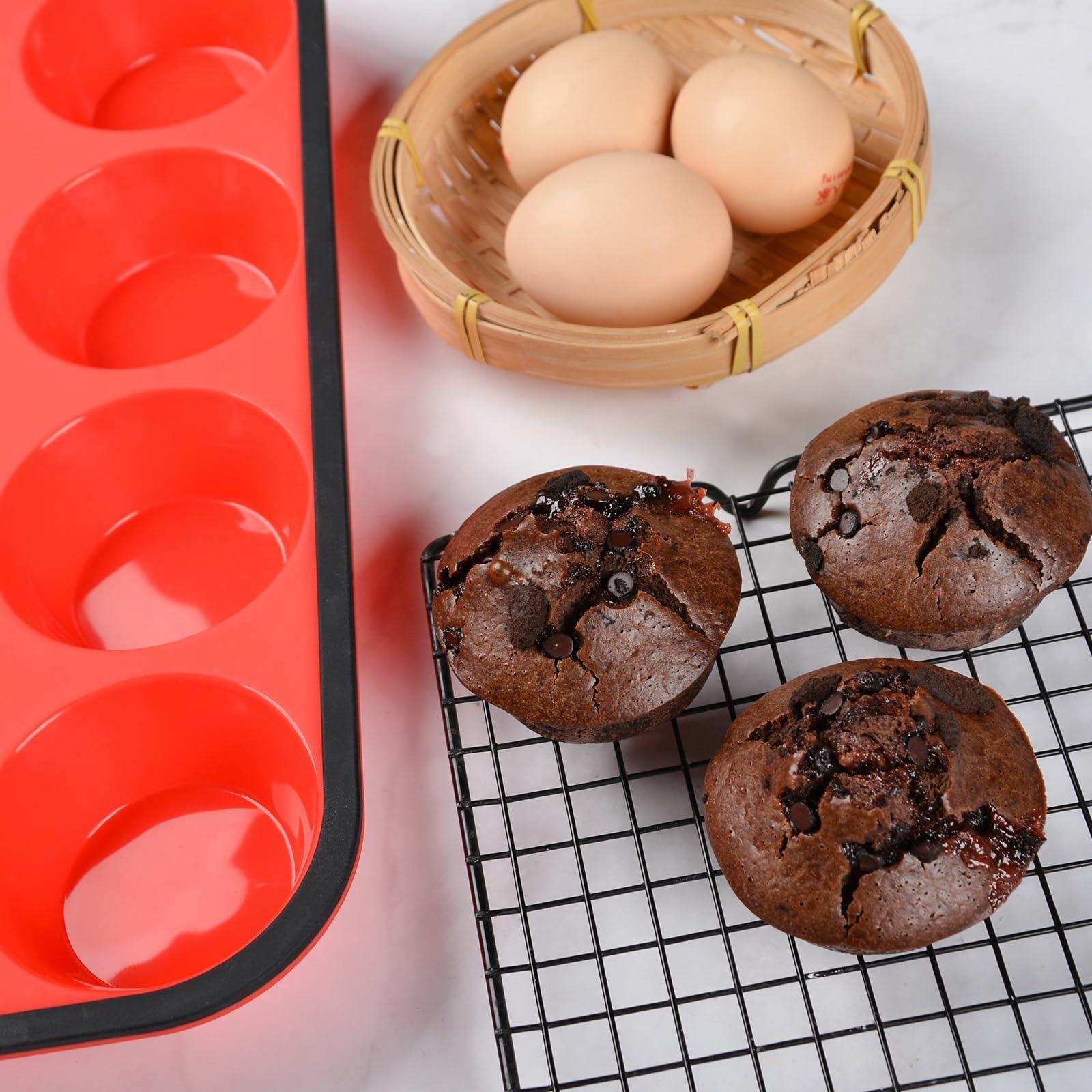 CAKETIME Muffin Pan, Silicone Cupcake Pan Metal Reinforced Frame 12 Cups Regular Silicone Muffin Tray Nonstick BPA Free 2 Pack - CookCave